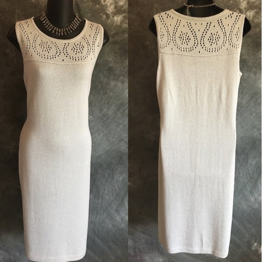 ST JOHN KNIT BLUISH GRAY SHIMMER DRESS SIZE 6